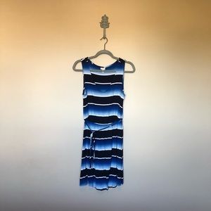 Blue/black/white striped dress. 118